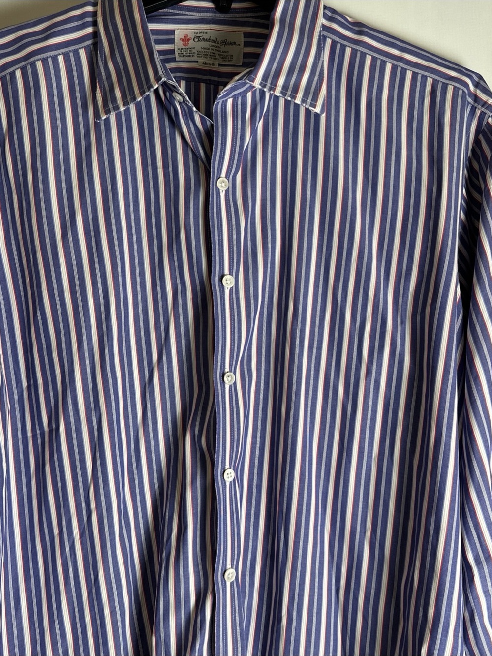 Turnbull & Asser Blue, White and Pink Stripe Dress Shirt